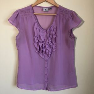 3/$30💚Worthington purple ruffle sheer blouse top size small womens